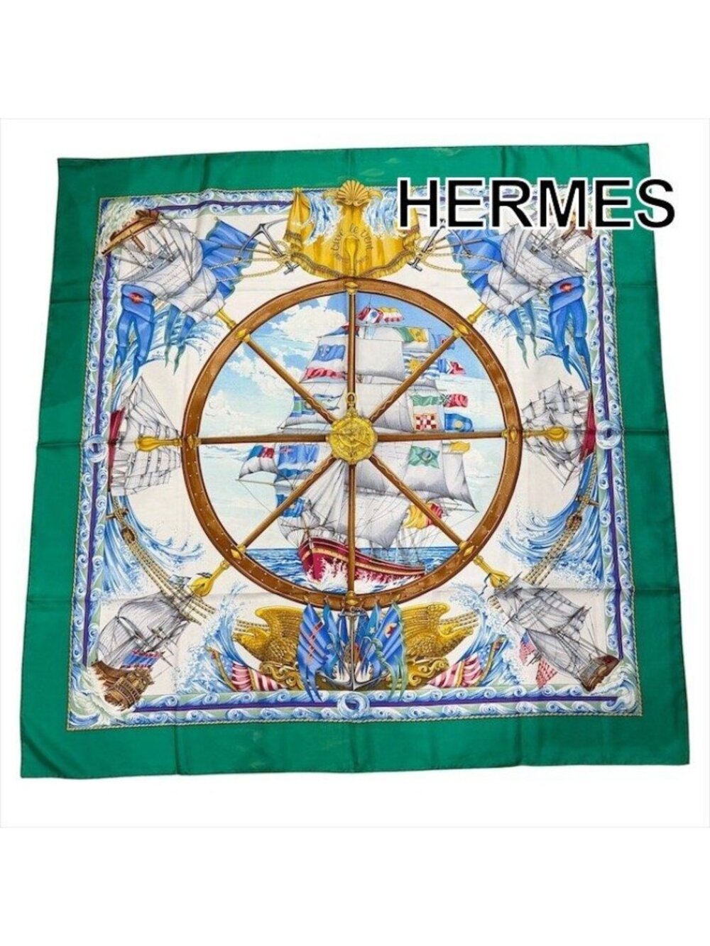 Hermes Vintage Carre 90 Scarf Silk 100% Green